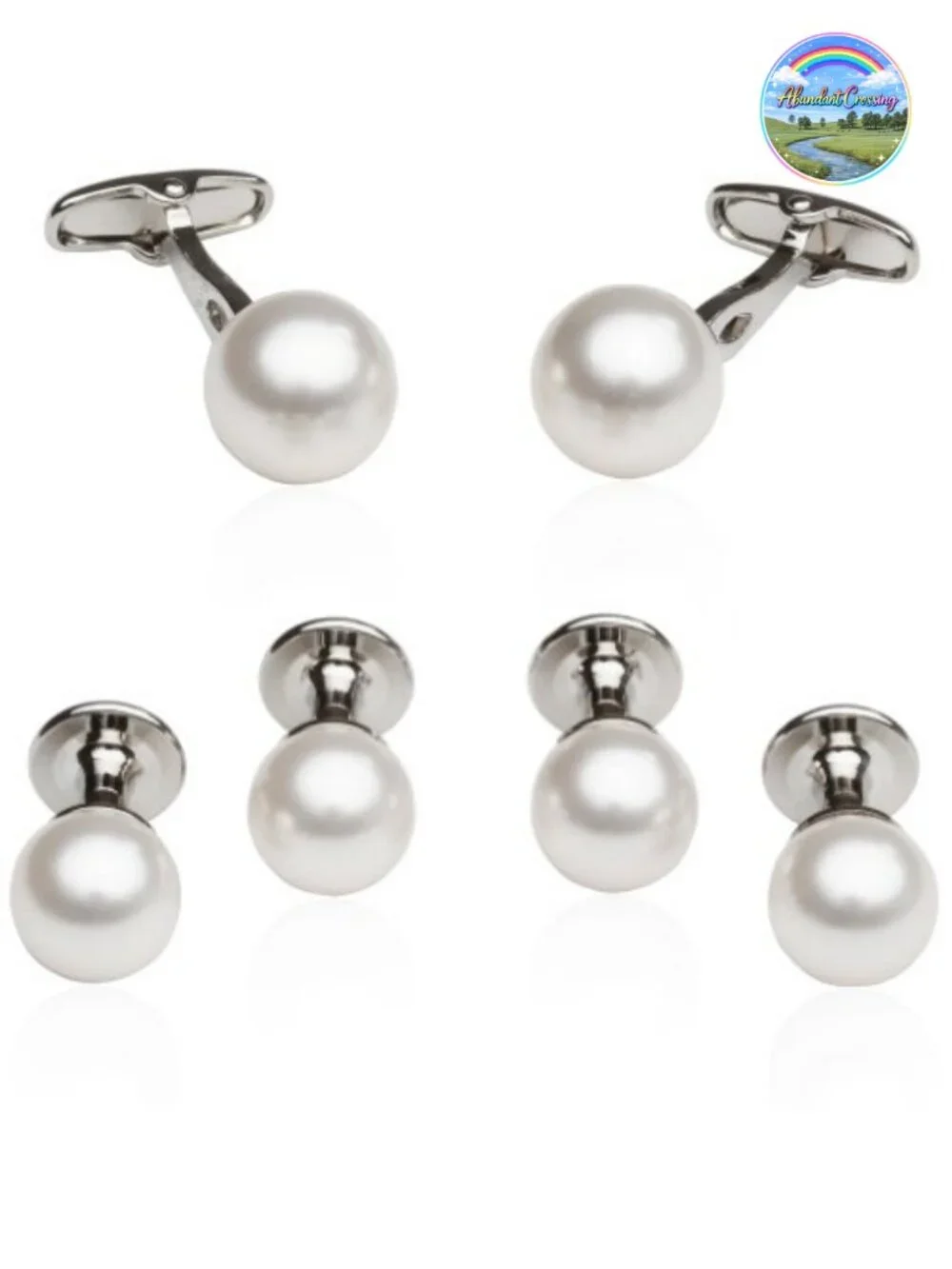 Men's Simulated Pearl Cufflinks & Studs Set with Jewelry Box